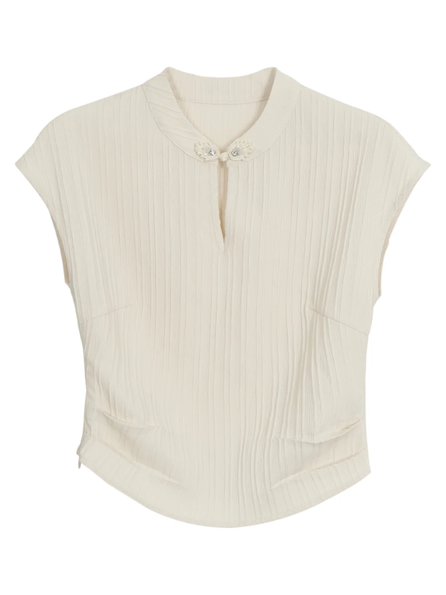 قميص نسائي قصير الأكمام جديد لعام 2025 باللون الأحمر، تصميم صيفي قصير على الطراز الصيني الجديد، قميص قصير عصري #2