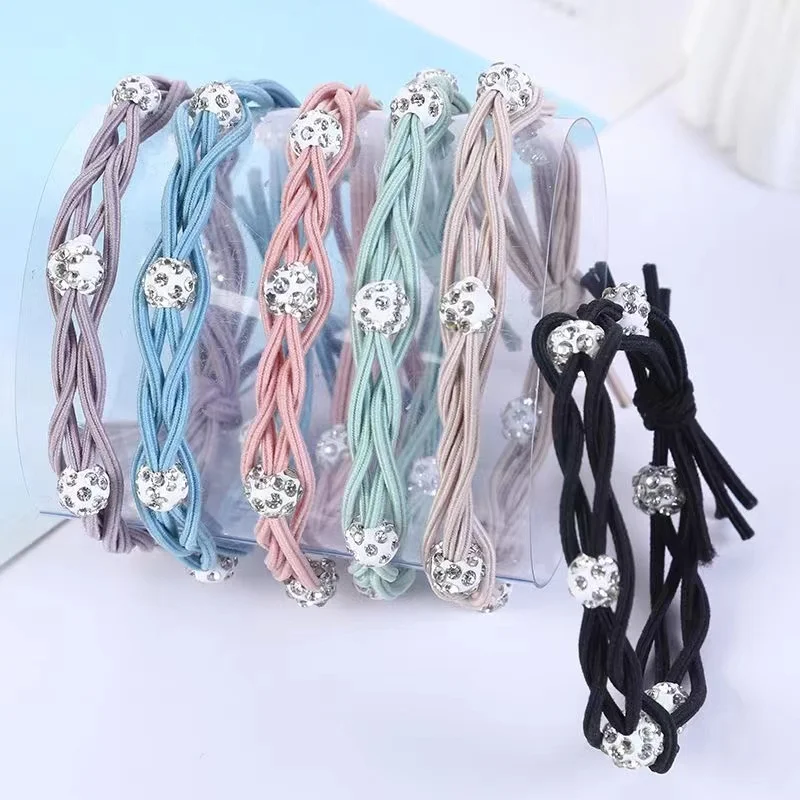 

20PCS 4 Cords Braided Elastic Hair Bands with Crystal Beads Jewelry Crochet Hair Ties Elasticity Ponytail Holder Hair Scrunchies