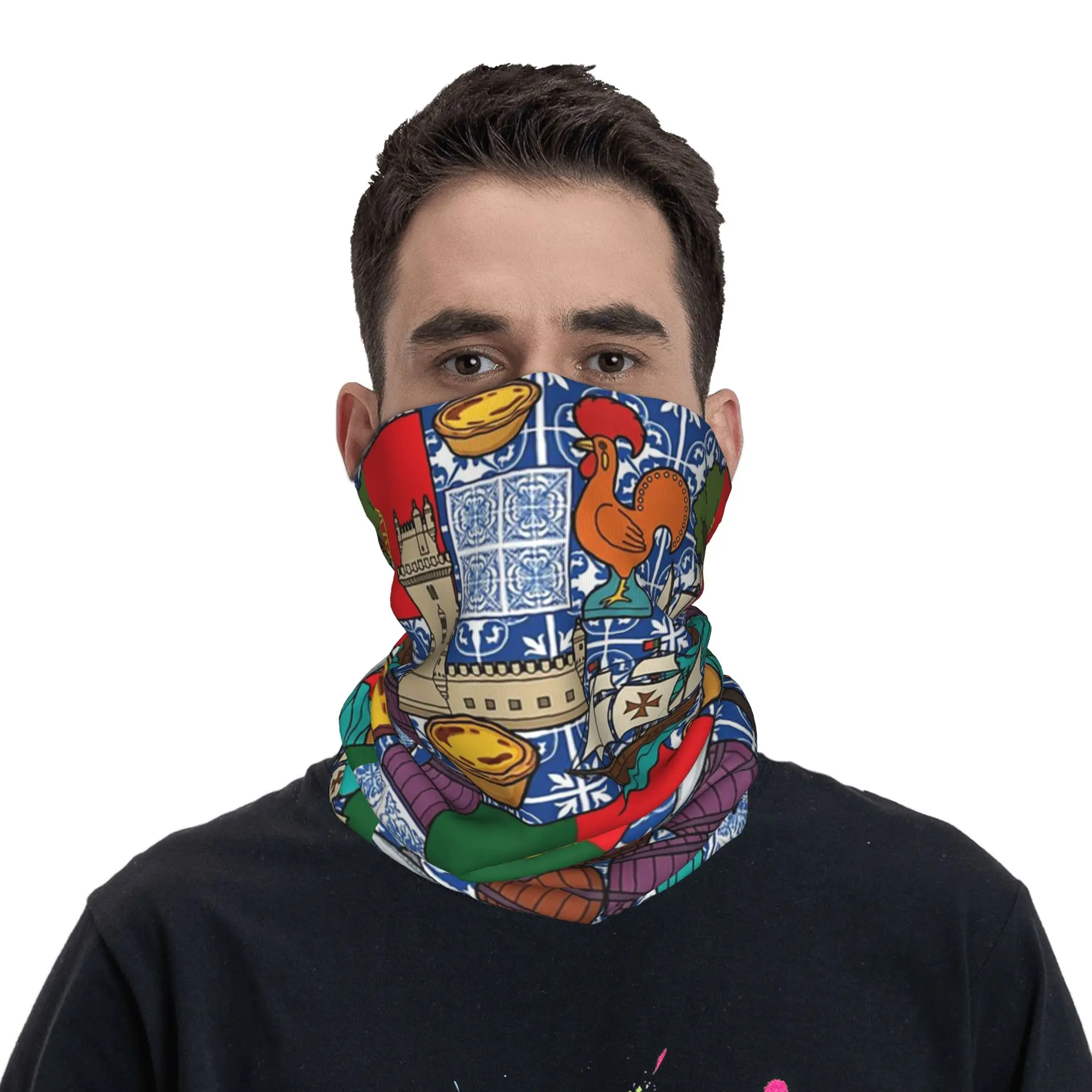 Portugal Flag Heritage National Pride Collage Bandana Neck Gaiter Printed Wrap Scarf Face Mask Outdoor Sports for Men Women