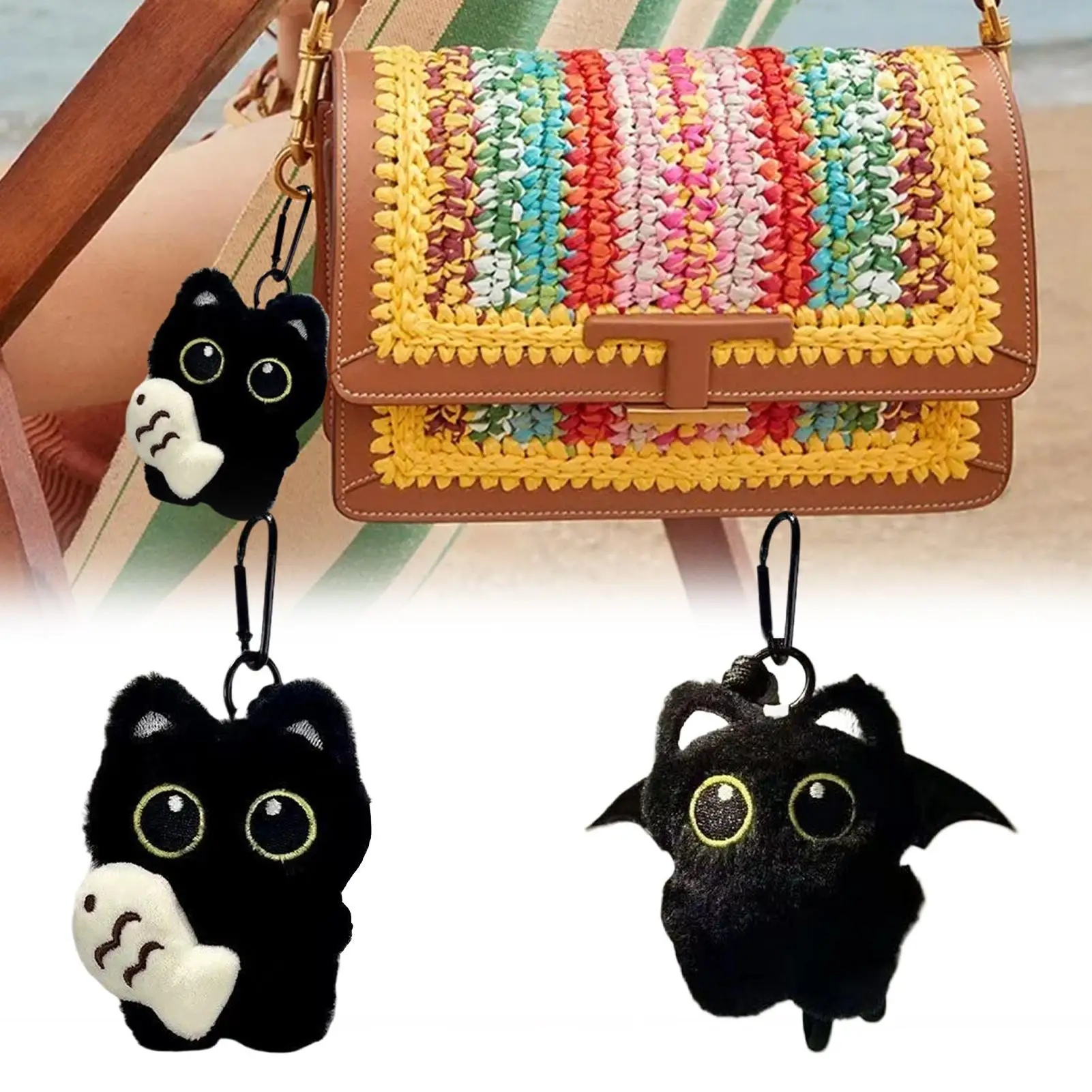 Porte-clés chat en peluche, Animal en peluche, sac à dos pour enfants, porte-clés souple, pendentif pour portefeuilles, fourre-tout de voiture, sac à main pour adultes