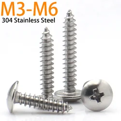 20/55pcs M3 M4 M5 M6 304 Stainless Steel Phillips Recessed Truss Head Self-tapping Cross Mushroom Head Wood Screws length:6-40mm