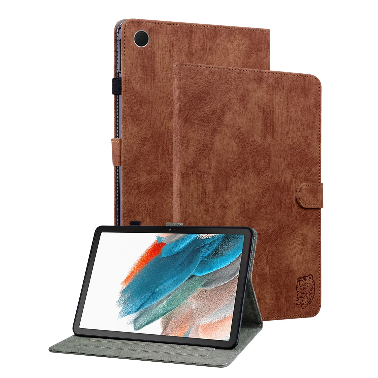 

Чехол для Samsung Galaxy Tab A11 Tiger Imprint, чехол для планшета из искусственной кожи с защитой от царапин - коричневый
