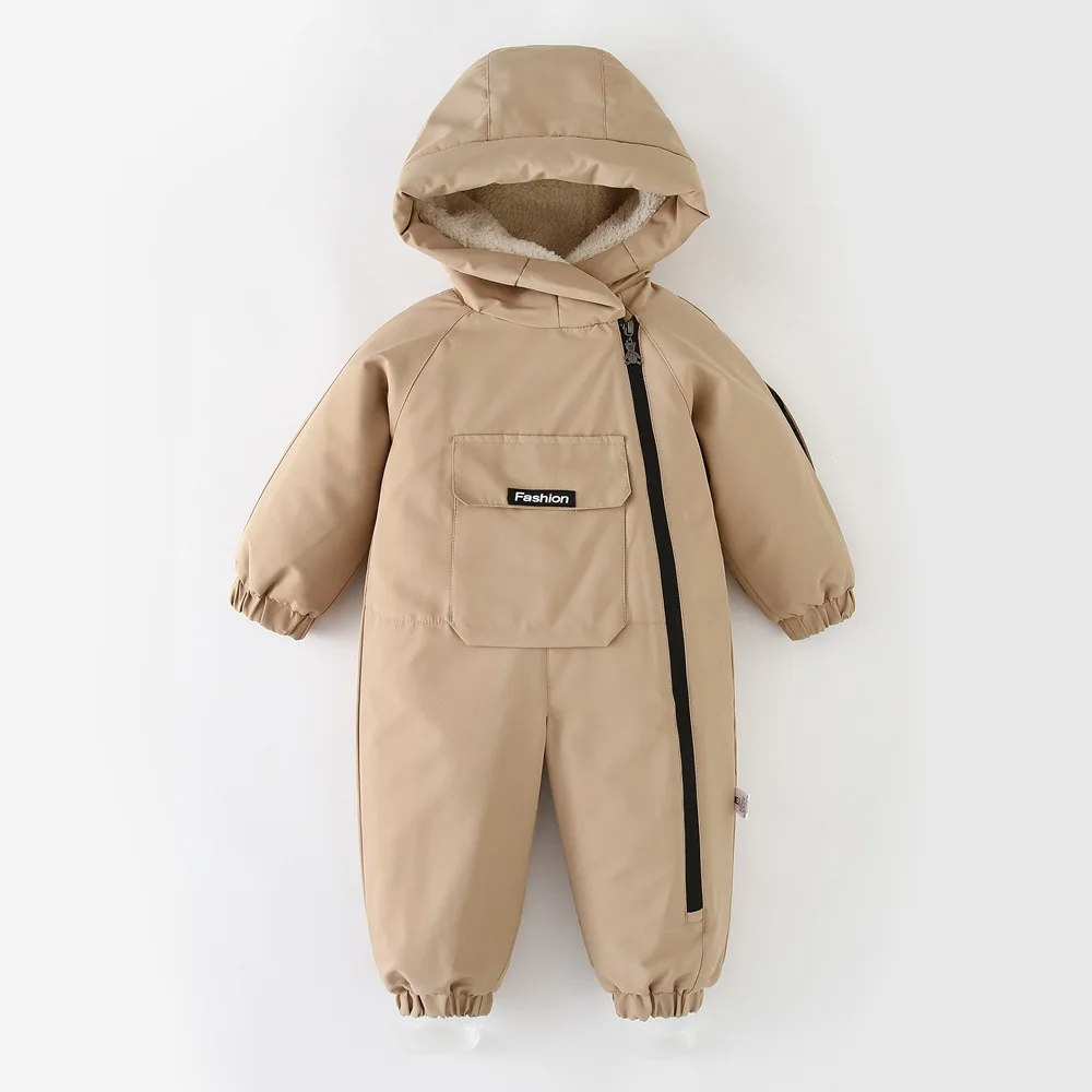 2-5 Jahre Kinder Kapuzen- und Plüsch-Ski-Overall, Winter-Outdoor-Schneekleidung für Kinder – Detail 10