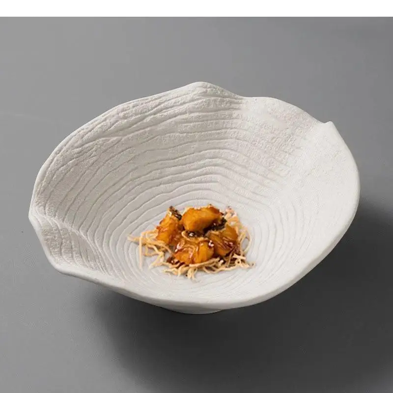 Pure White Irregular Ceramic Screw Thread Bowl Pasta Salad Dessert Thick Soup Bowls Restaurant Specialty Tableware