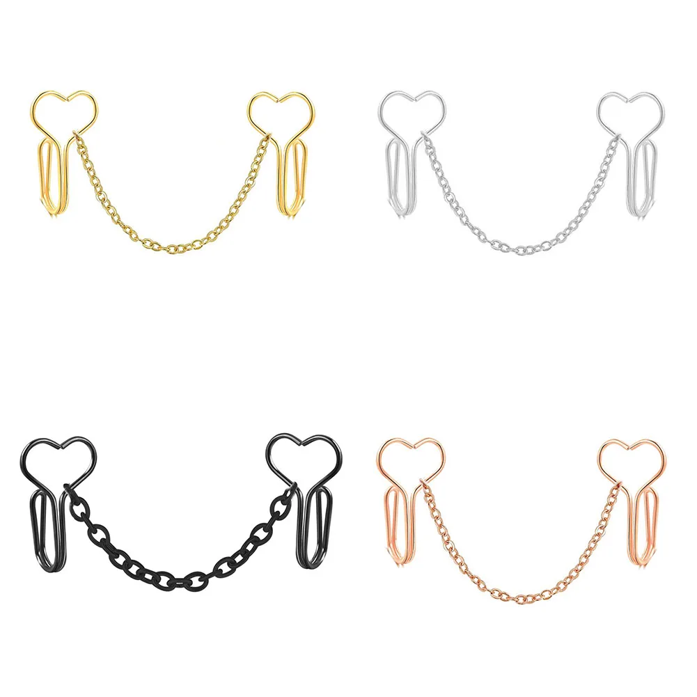 1PCS Fake Piercing Nose Cuff Chain Stainless Steel Heart Fake Nose Ring With Chain Piercing Nariz Fake Nose Cuff Clip On Jewelry