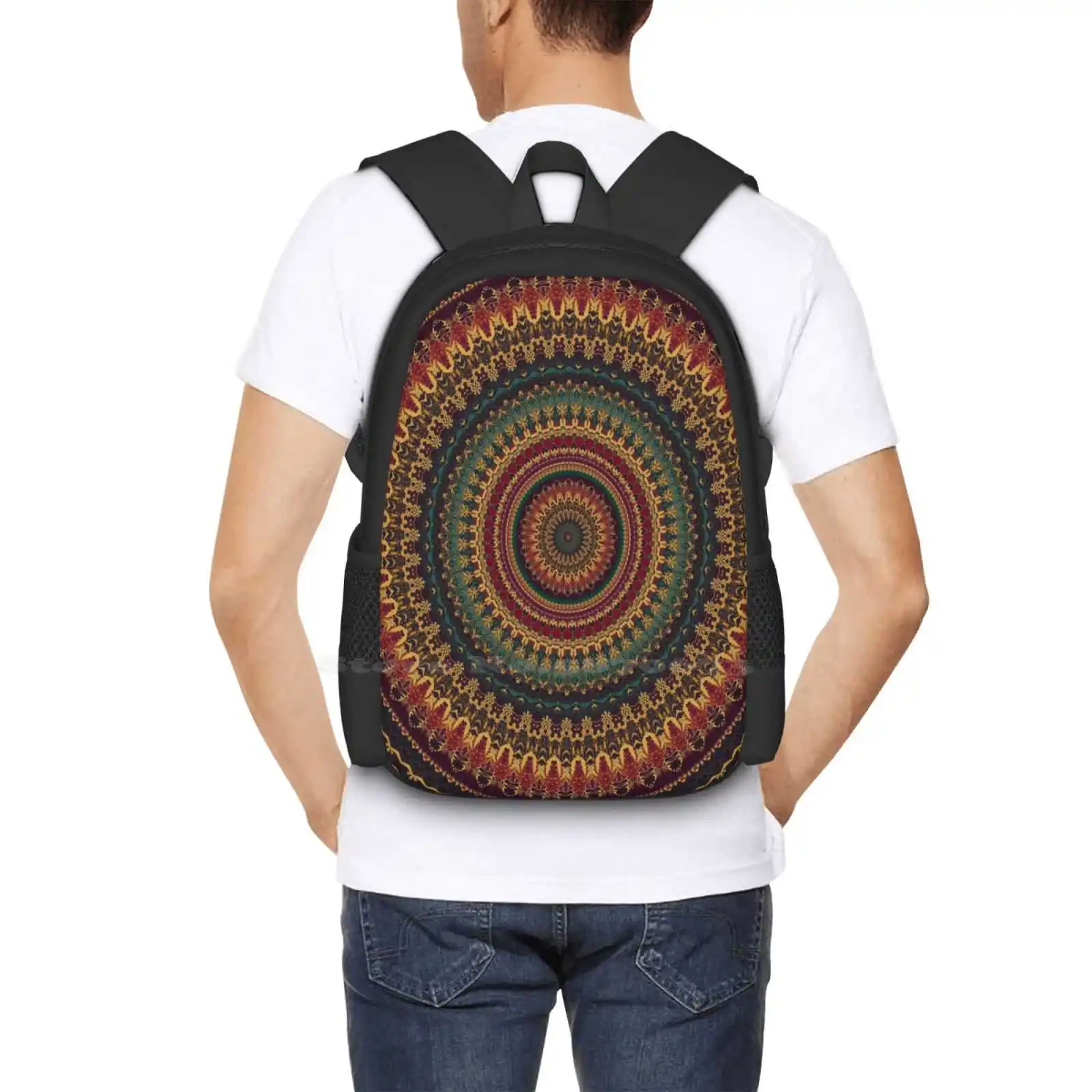 Mandala 11 3D Print Design Backpack Student Bag Gypsy Hippie Hippy Pattern Mandala Flower Of Life Sacred Geometry Golden Ratio