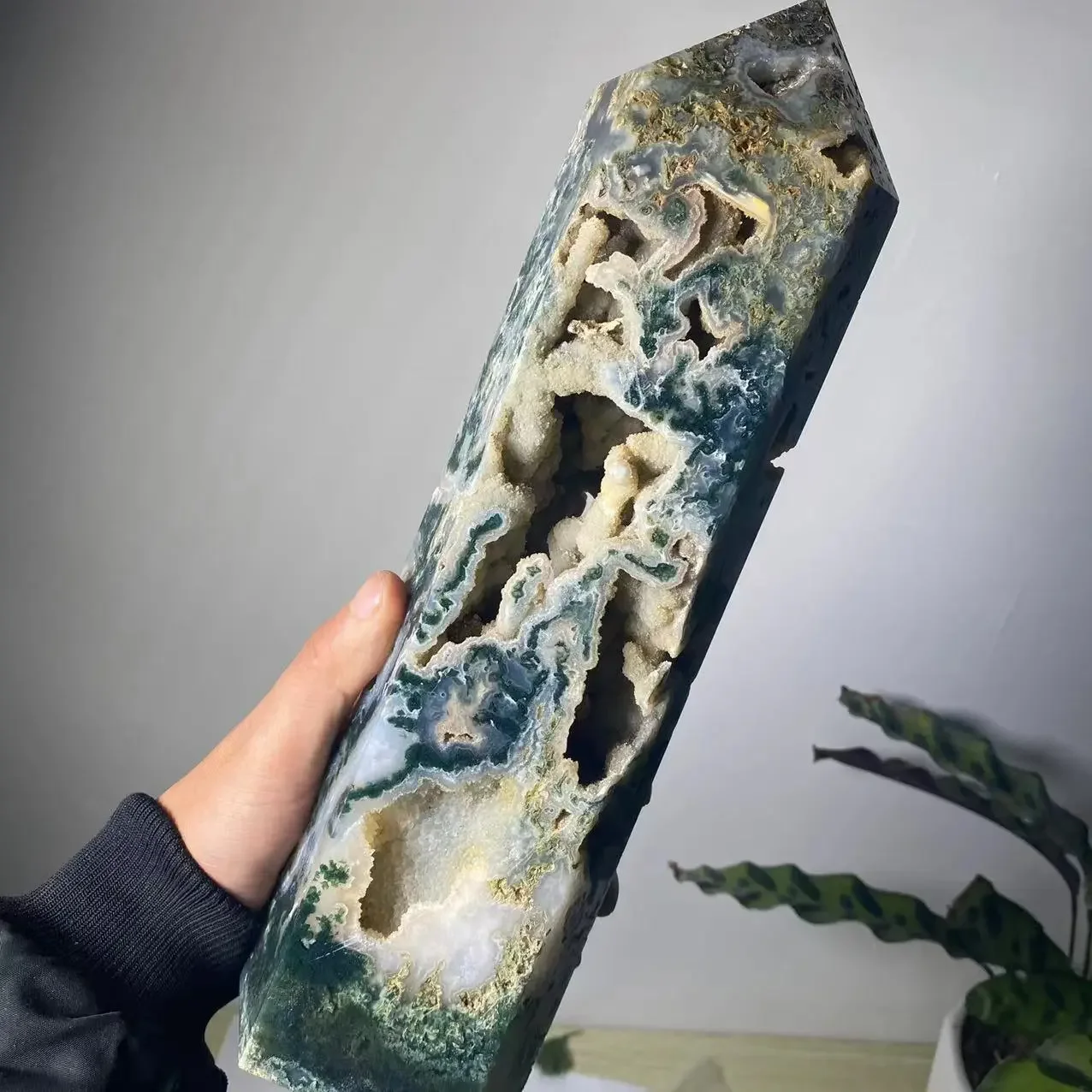 Natural Aquatic Agate Obelisk Quartz Tower, Crystal Point Healing