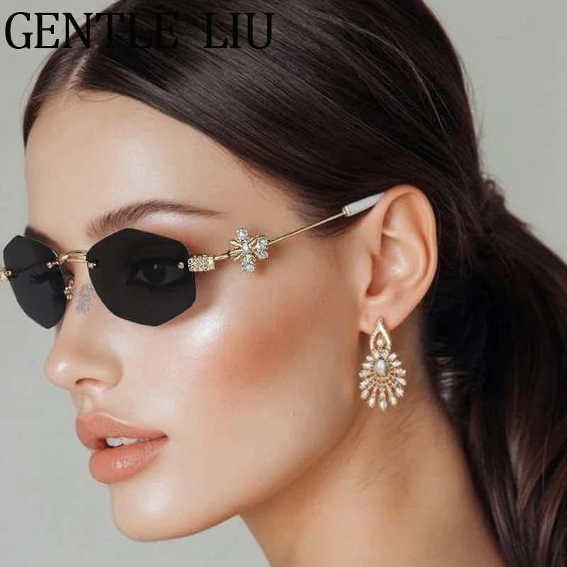 Y2K Punk Small Frame Polygon Sunglasses Women 2025 Luxury Brand Fashion Rhinestone Prescription Metal Sun Glasses Eyewear UV400