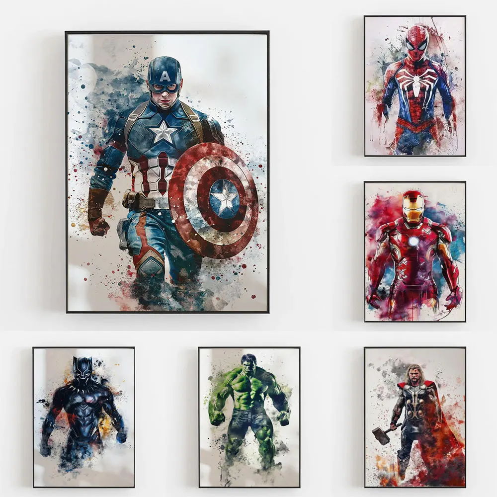 

Disney Super Heroes Print Poster Spiderman Iron Man Canvas Painting Print Art Superhero Wall Art for Kids Room Home Decor