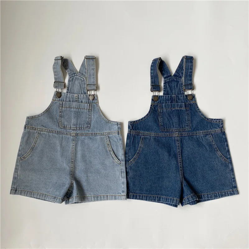 

Kids Denim Shorts 2023 Summer Korean Style New Fashionable Thin Suspender Boys and Girls Washed Casual Simple Denim Shorts Kids