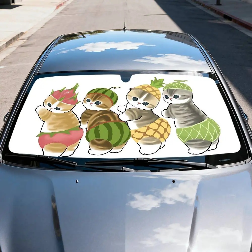 Hand Drawn Cute Cat Windscreen Front Window Visor 70x130cm Sun Visor Solar Protect Plaid Gift Novelty Car