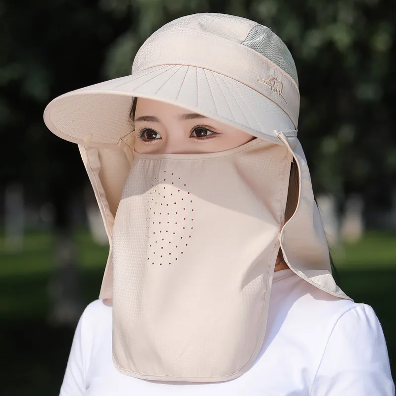 Sun Hat Woman Summer Women\'s UV Protection Cap Outdoor Travel Cycling Face Mask Hat Shawl Hats Windproof Removable Tea Picking