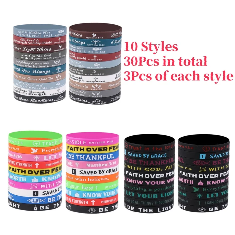 30Pcs Religious Silicone Wristbands Bulk Bible Rubber Bracelets Colorful Inspirational Christian Silicone Wristbands