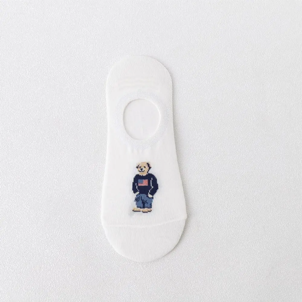 

Unisex Japanese Invisible Bear Cotton Cartoon Middle Tube Hosiery Men's Boat Socks Casual Hosiery Korean Style Socks