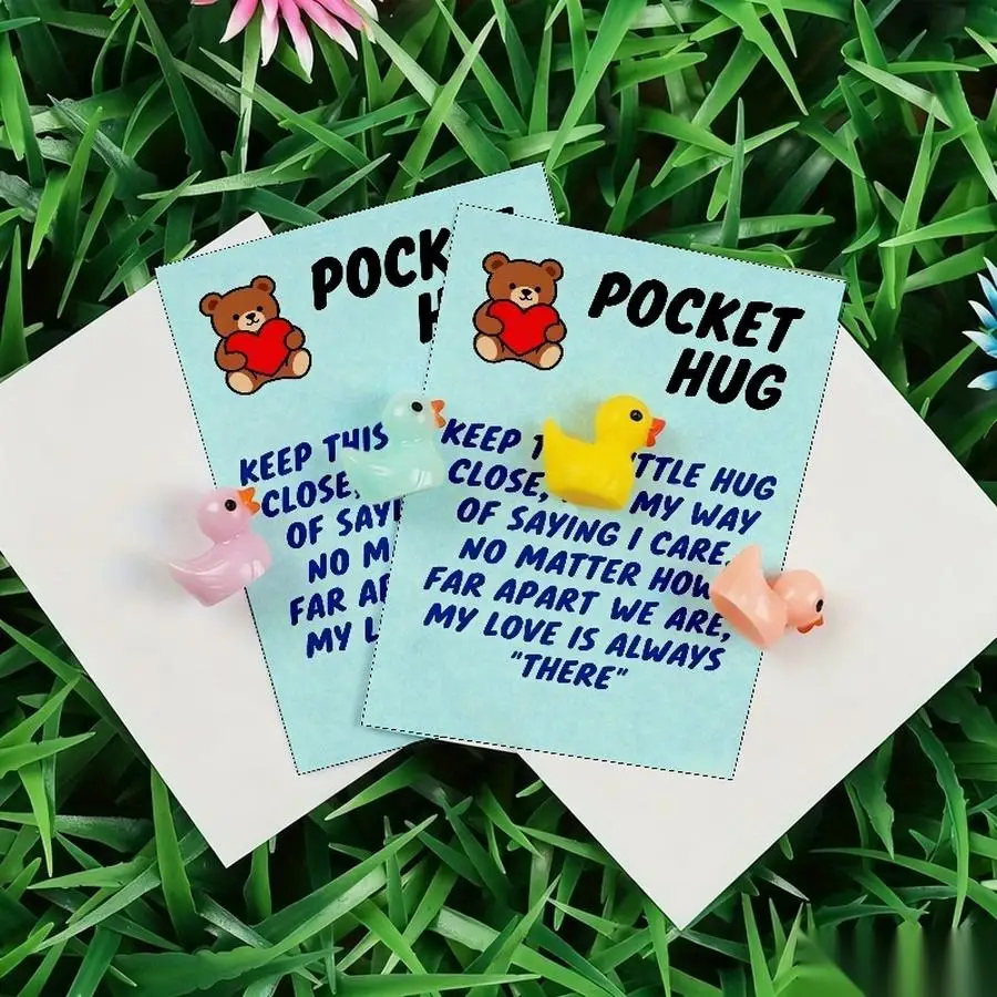 1/5/10/20/50/100pcs  Lucky Duck Pocket Hugs - Fantasy Theme Resin Charms with Inspirational Messages, Assorted Colors, Includes