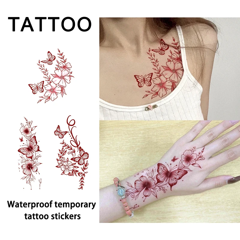 

Flower & Butterfly Temporary Tattoo Sticker, Long-lasting and Waterproof, Realistic Fake Tattoos for Women, For Arm, Waist, Leg