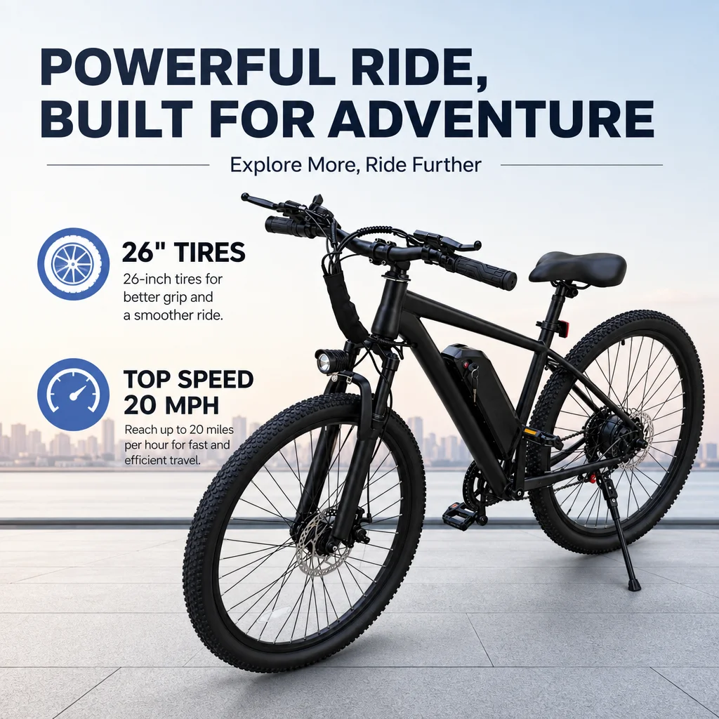 US Stock Q7 Adult Electric Bicycle 750W 36V 10.4Ah Detachable Battery 26