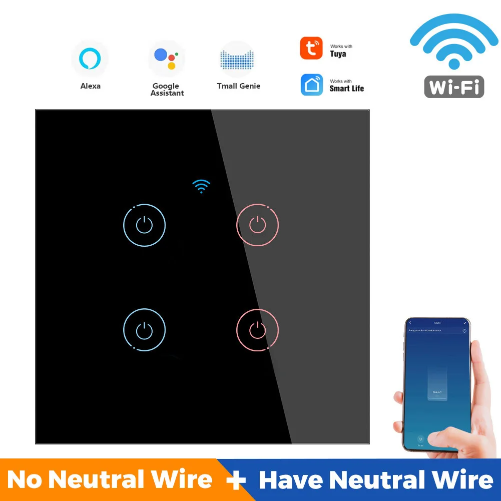 สวิตช์ไฟติดผนังอัจฉริยะ Tuya 5 ชิ้น พร้อมระบบสัมผัสแบบ Single Firewire เชื่อมต่อผ่าน WIFI กระจกนิรภัยมาตรฐานยุโรป ควบคุมด้วยเสียง ตั้งเวลาได้ ปลอดภัย