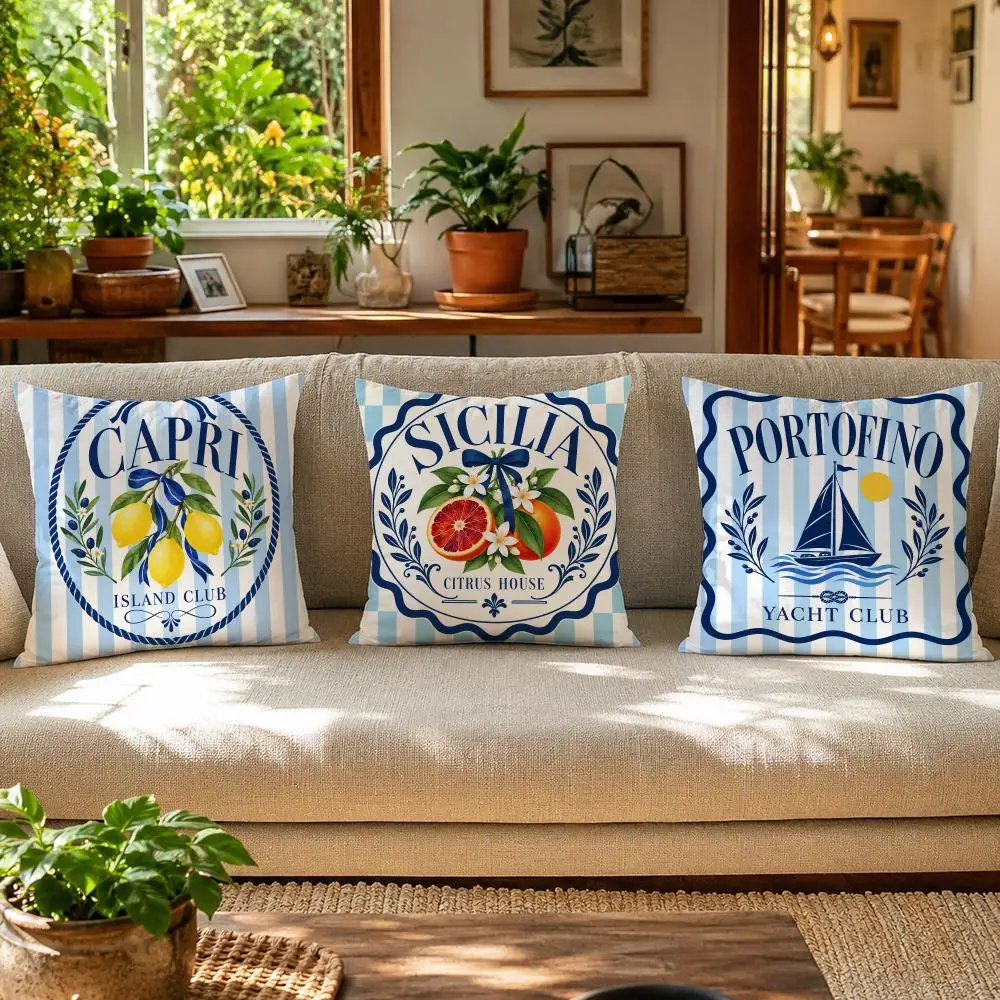 Amalfi Coast Lemon Cushion Cover Skin-Friendly Organic Linen Pillow Cover Durable Hypoallergenic Washable Soft