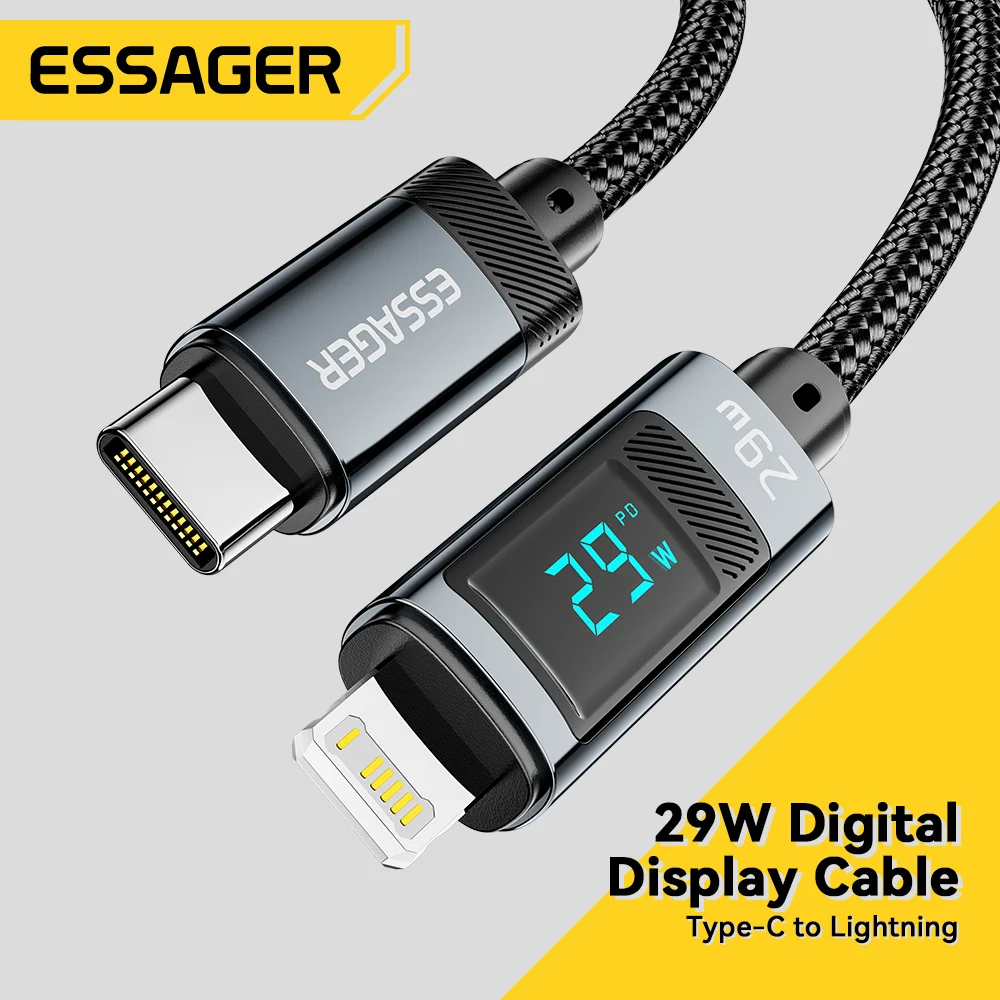Essager USB Type C Cable for iPhone 14 13 12 11 Pro Max PD 29W Fast Charging Wire for iPhone Charger Cable Digital Display Cable