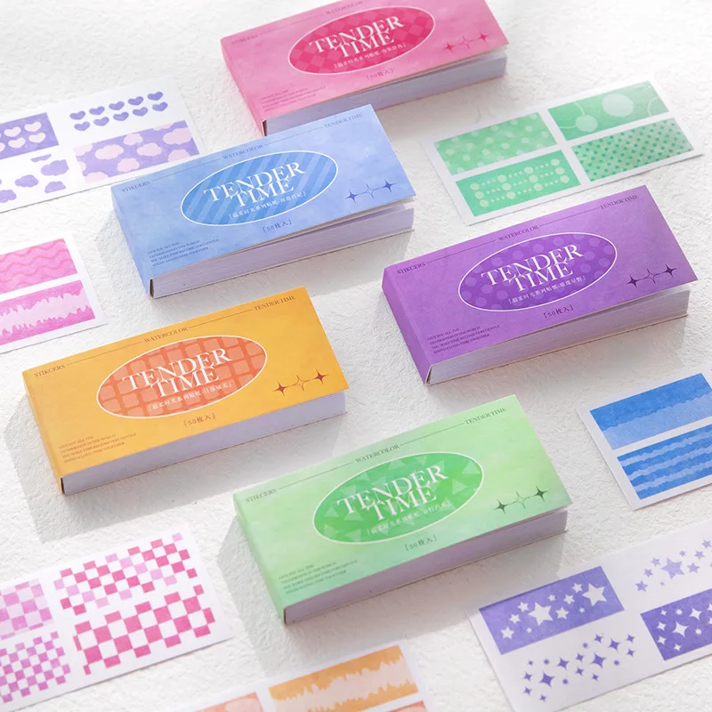 50pcs/pack Washi Paper Stickers Gentle Time Series Hand Account Journal Notebook Decorative Stickers 5 Styles