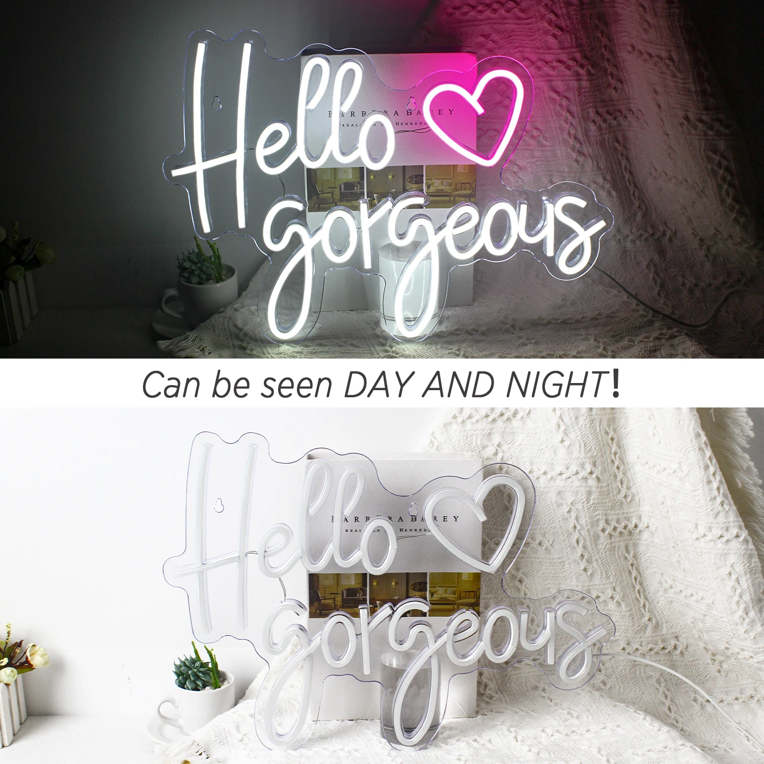 Enseigne au néon LED Hello Gorgeous, enseigne lumineuse pour décoration murale, fête d'enterrement de vie de jeune fille, anniversaire, fiançailles, mariage, USB