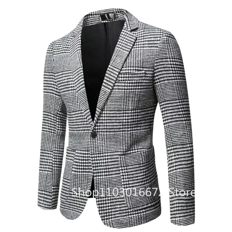

Houndstooth Jacket for Men Single Breasted Notch Lapel Slim Fit Plaid Suit Blazer for Prom Party 1 Piece Wedding/Business Coat