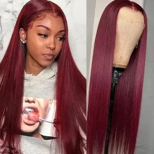 

Burgundy Lace Wigs for Women Synthetic 99J Blonde Lace Wig PrePlucked Heat Resistant with Baby Hair Straight Glueless Wig