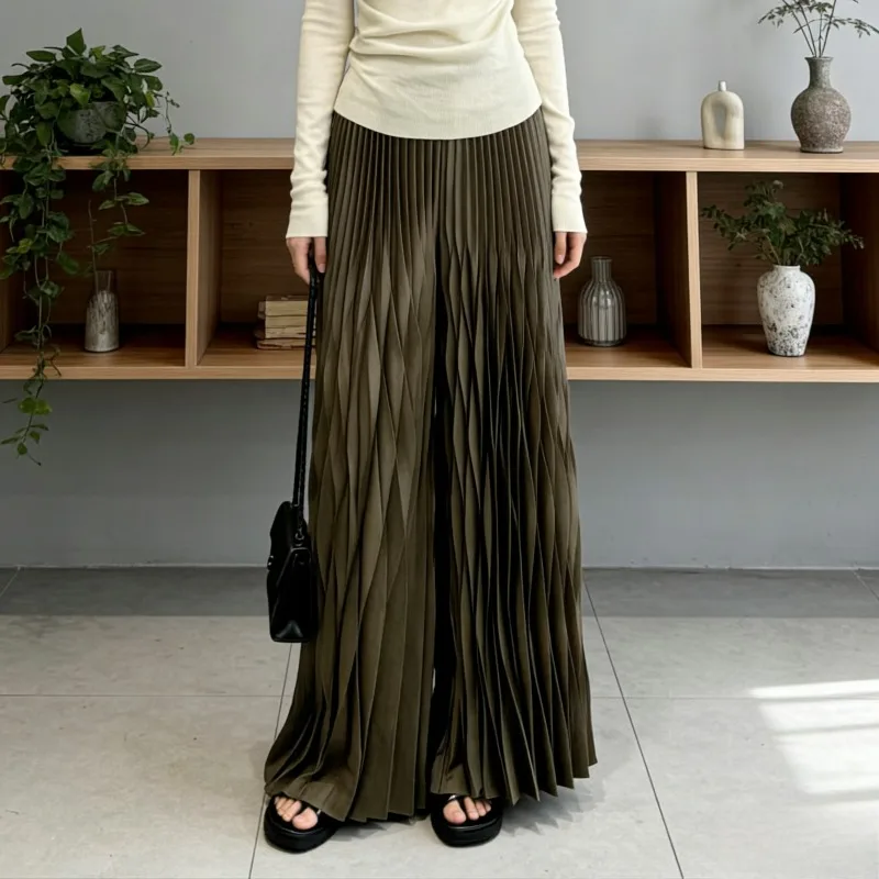 

Плиссированные брюки Miyake Organ, женские плиссированные брюки 2026, весна-лето, свободные драпированные повседневные брюки, прямые широкие брюки