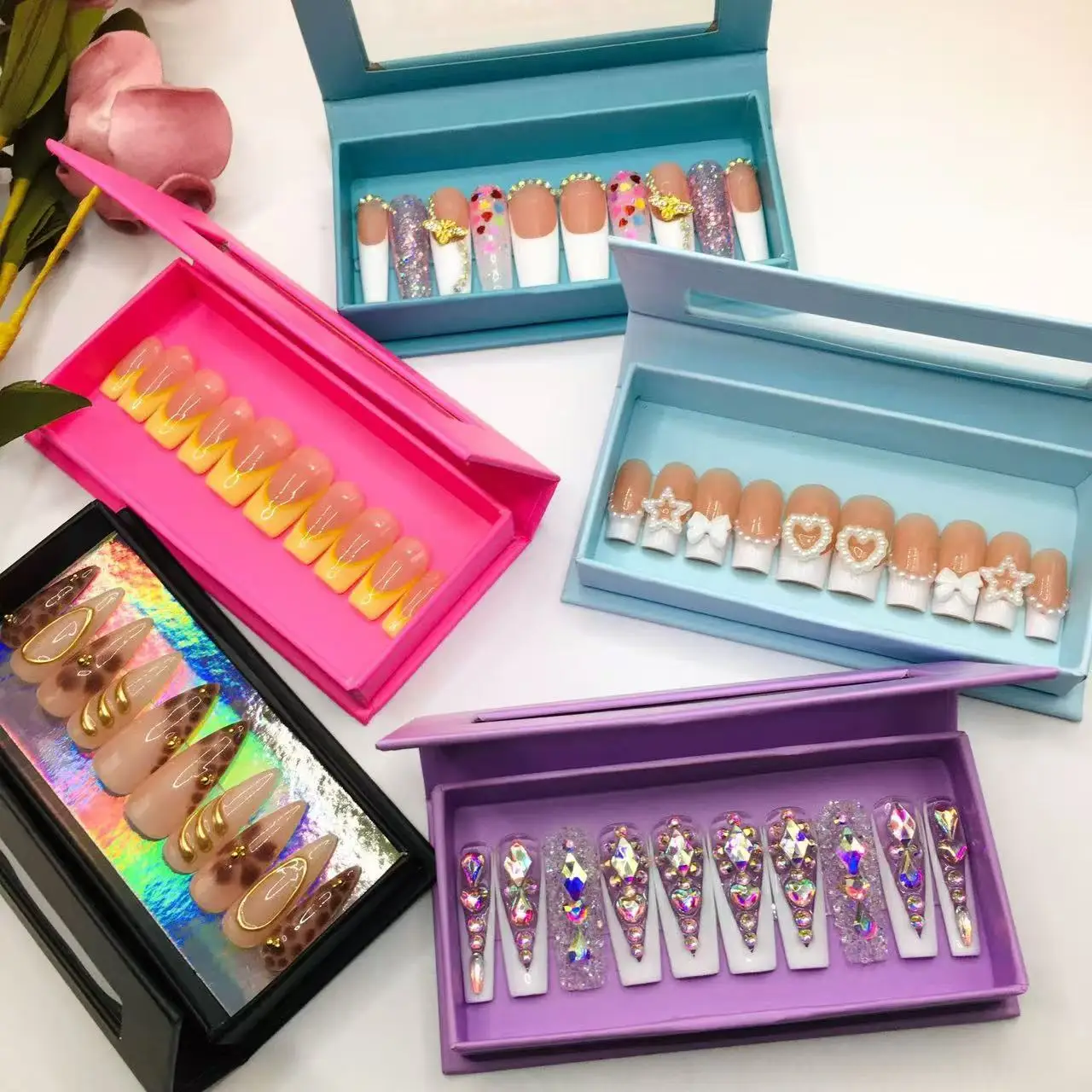 

FOXYFOX Wholesale Fake Nail Eyelash mink eyelashes bulk wholesale customized logo Fake Nail Packaging Box Custom Private Logo