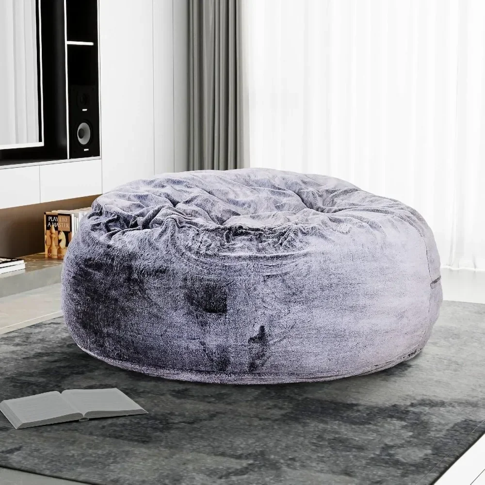 Classic Storage Beanbag Chair 5ft Soft Premium Faux Fur Memory Foam Slacker Bed Living Room Lounge Chair Comfortable Furniture