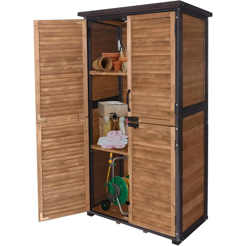 

Durable Metal Outdoor Shed with Floor, Adjustable Shelves, and Ventilated Blinds - Perfect for Garden Tools Storage