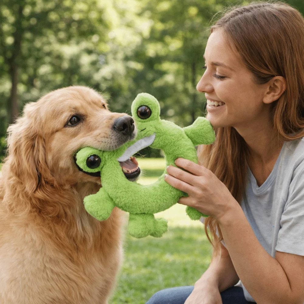 

Bite Resistant Dog Squeaking Toy Animals Pattern Doughnut Shaped Pet Chew Toys Cartoon Crinkle Puppy Toys Training