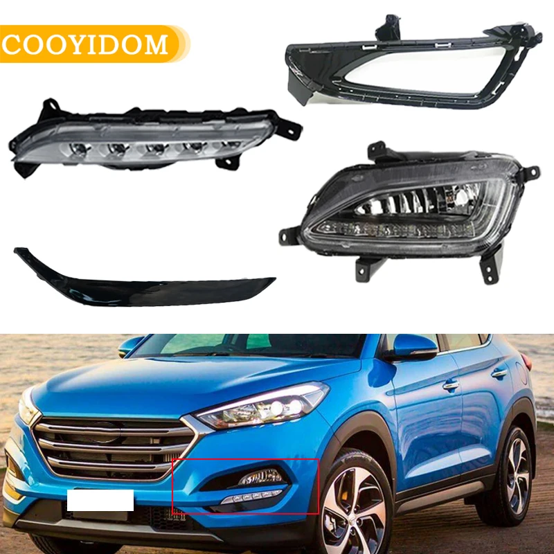 

Car Front Bumper Daytime Running Light Fog For Hyundai Tucson 2015 2016 2017 2018 LED DRL Fog Lights Assembly Fog Light Cover