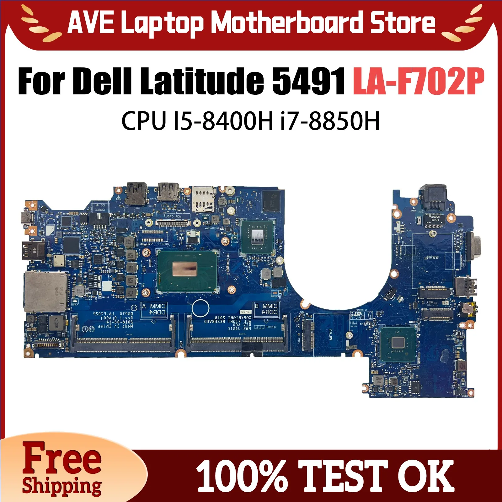 

LA-F702P Notebook Motherboard For Dell Latitude 5491 Laptop Mainboard 062F8P i7-8850H N16S-GTR-S-A2 940MX 2G