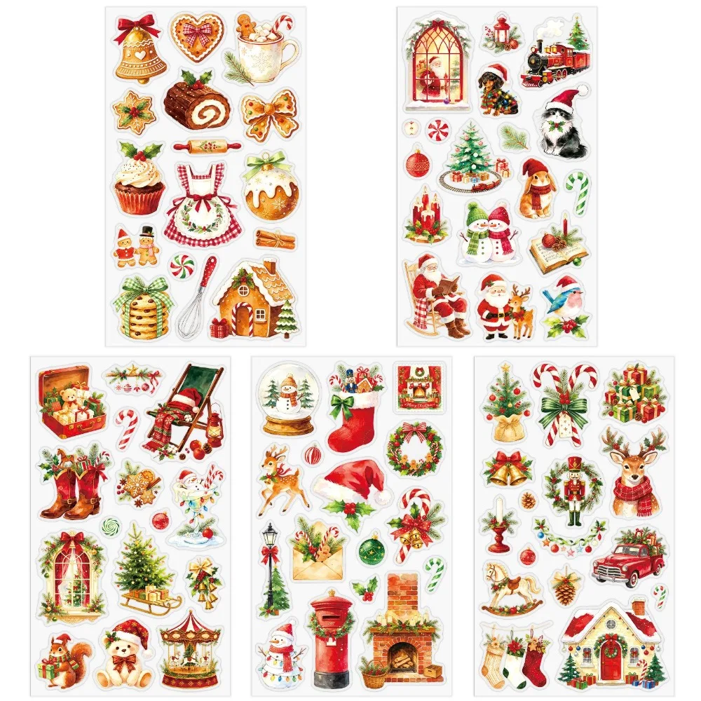5 Sheets Ins‑Style Waterproof Christmas Journal Stickers, Original Xmas DIY Scrapbooking Decor Decals