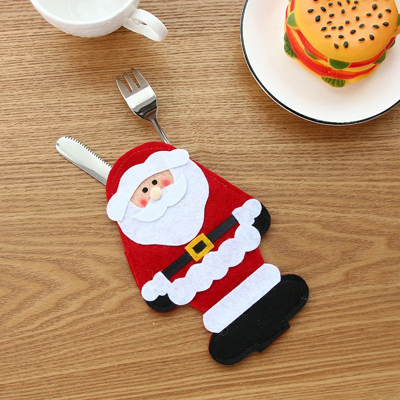 Christmas Cloth Art Knife And Fork Set Decoration For XMAS Dining Table Christmas Elder Snowman Elk Doll Knife And Fork Cutlery