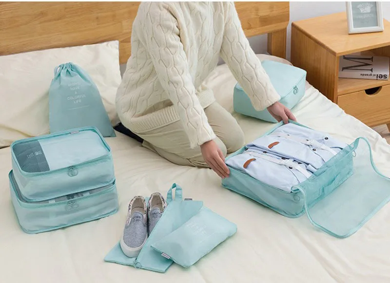 8Pcs Travel Organizer Set Portable Folding Suitcase Packing Cubes for Clothes Shoes Tidy Pouch Luggage Storage Bags
