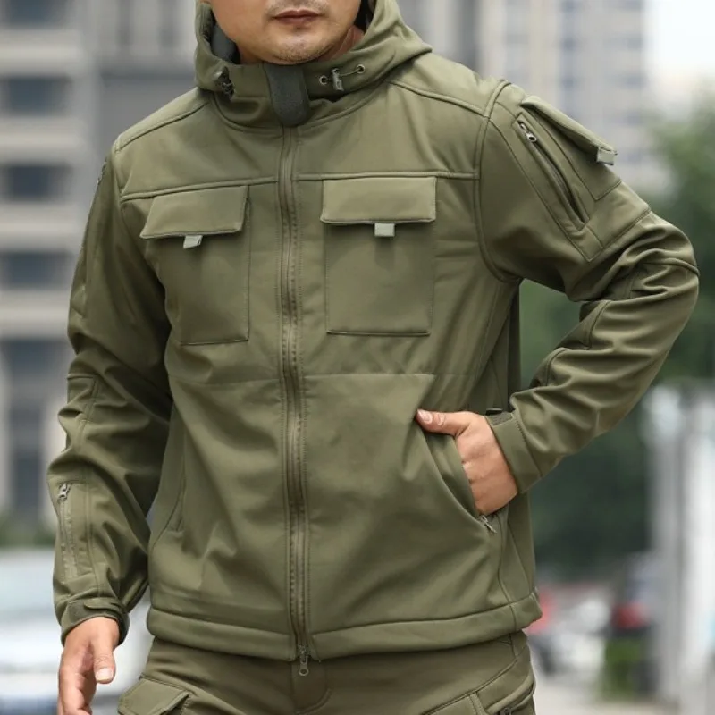 

Мужская тактическая куртка, зимняя лыжная куртка, водостойкая куртка из софтшелла на флисовой подкладке, пальто с несколькими карманами, военная уличная толстовка