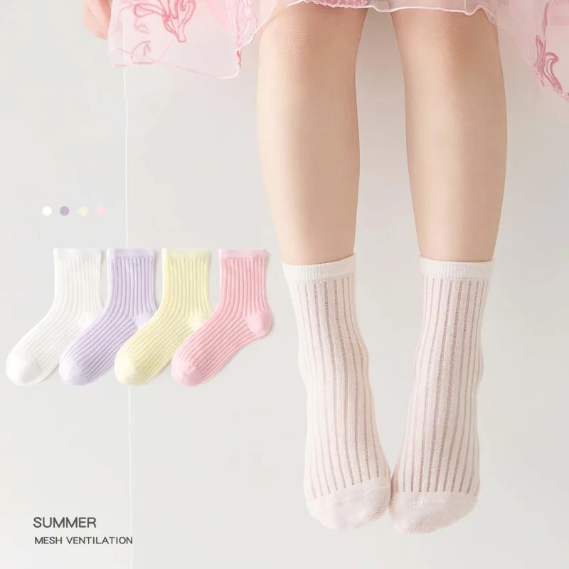 5Pairs/lot RAISE Summer Kids Girl Candy Color Socks Thin Breathable Infant Girl Mid Tube Socks Casual Toddler Girl Mesh Socks