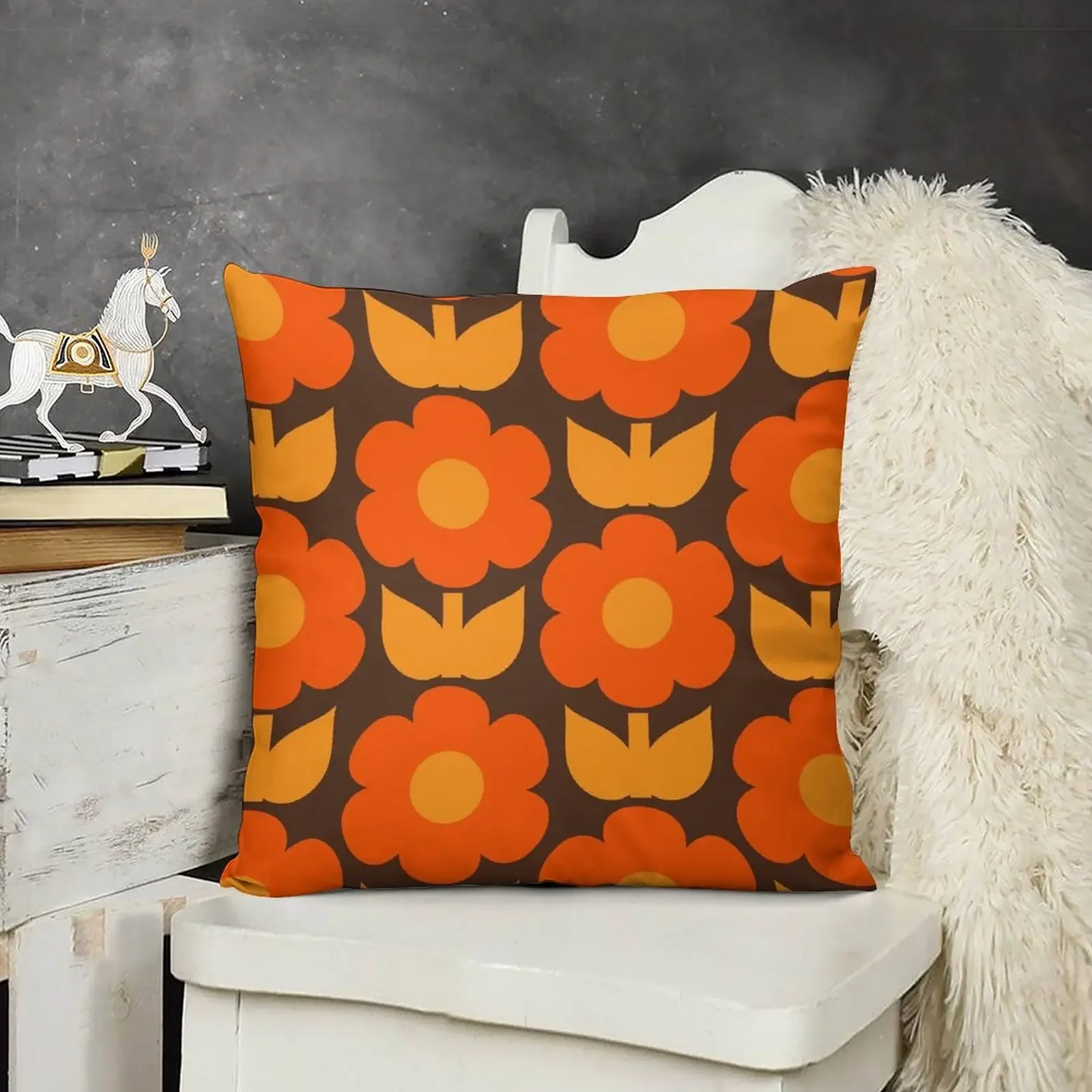 

Jonnty Flowers Retro Floral Pattern in 70s Brown and Orange Throw Pillow New year Pillow Case pillow