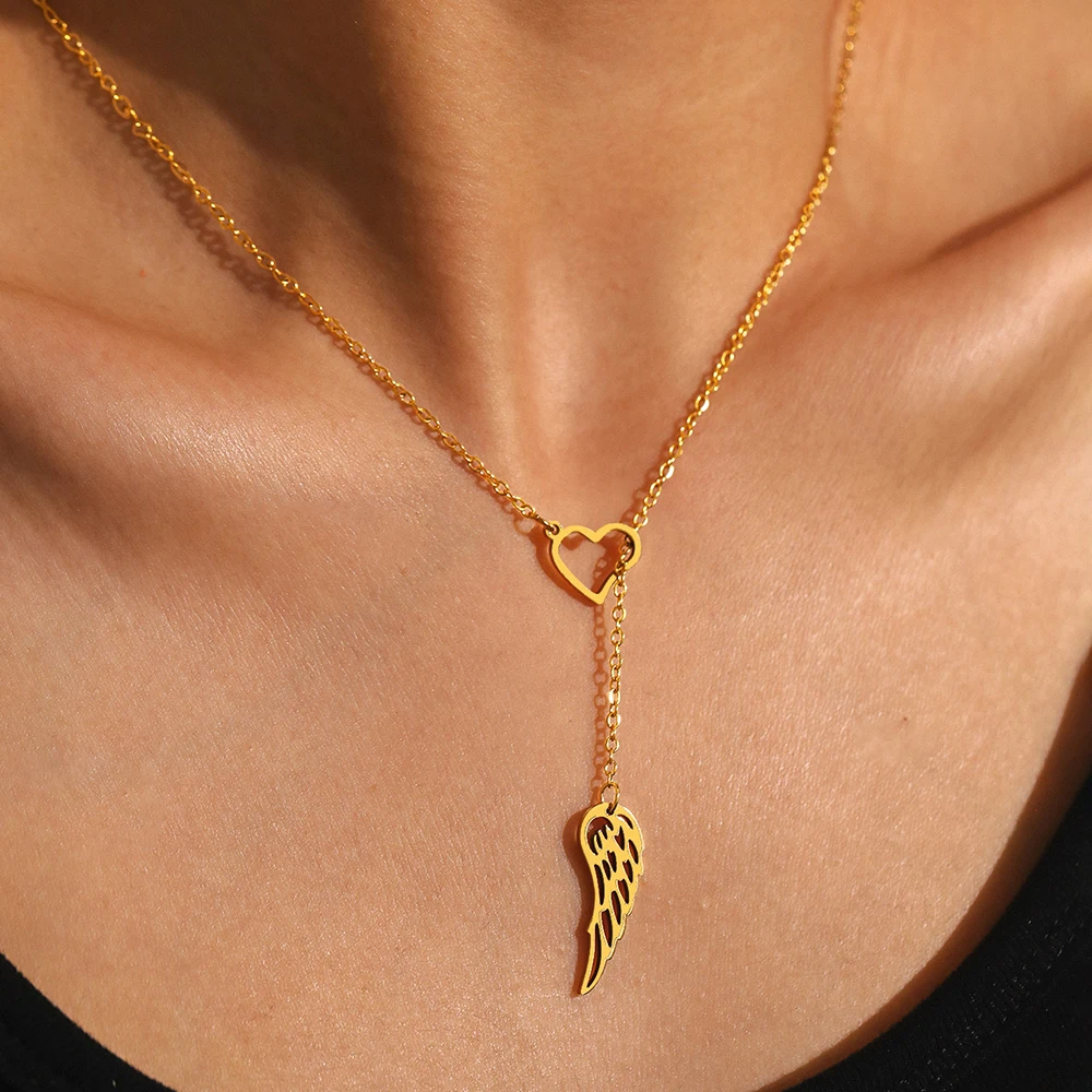 Stainless Steel Necklaces Elegant Heart feather pendant Clavicle Chain Fashion Exquisite Necklace For Women Jewelry Wedding Gift