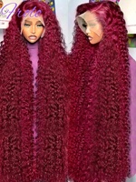 220 Density 99j Burgundy 13x6 HD Lace Frontal Human Hair Wig Pre plucked Colored Brazilian Deep Wave Curly Human Hair Wig