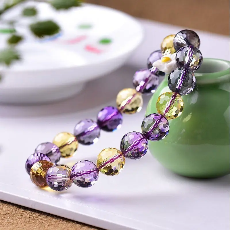 6A Natural Purple Citrine Round Bead Tower Chain Transshipment Jewelry Couple