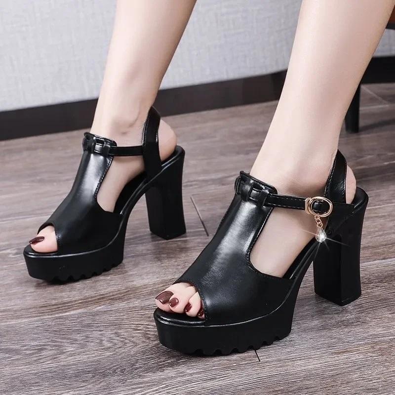 

2024 New Sandals for Women One Word Summer Block Heel Ladies Shoes Wedge with Platform Waterproof Footwear Chunky Super-high