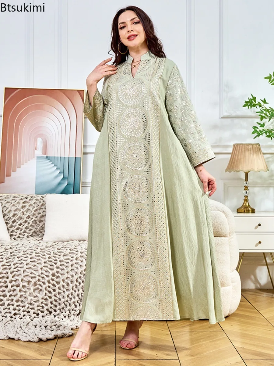 

Элегантные женские платья для Ид: мусульманские макси-платья с пайетками, джалабия, марокканские праздничные наряды, вечерние платья, дубайская абайя, кафтан, арабские платья (Вестидос)