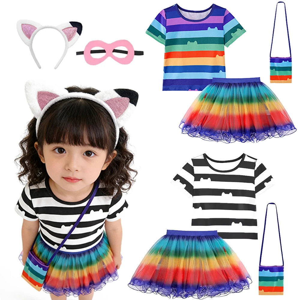 

Платье с милым кошачьим принтом для маленьких девочек, очаровательный наряд с рукавами, подходящий для тематической вечеринки на Хэллоуин