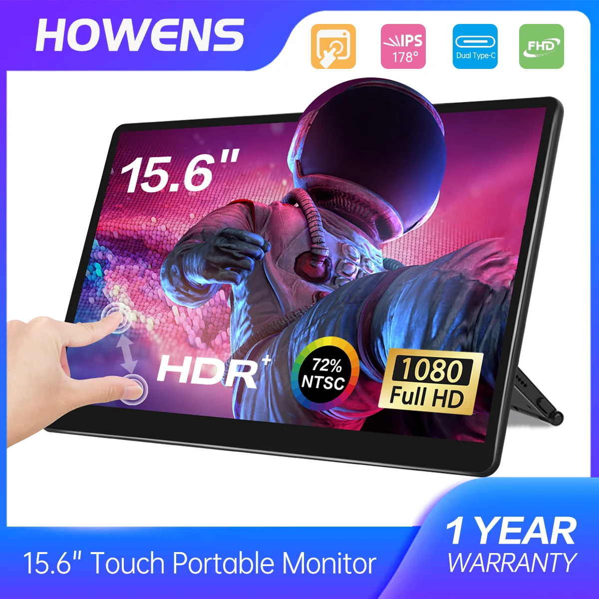 

Portable Monitor 15.6 inch Touch Screen FHD 1920x1080 Second Display HDMI USB Type C for PS 4/5 Xbox Switch PC Office with Stand