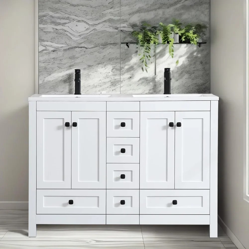 Bathroom Vanities Cabinet with Sink Combo Set, Undermount Double Resin Sink w/Thickened Wood