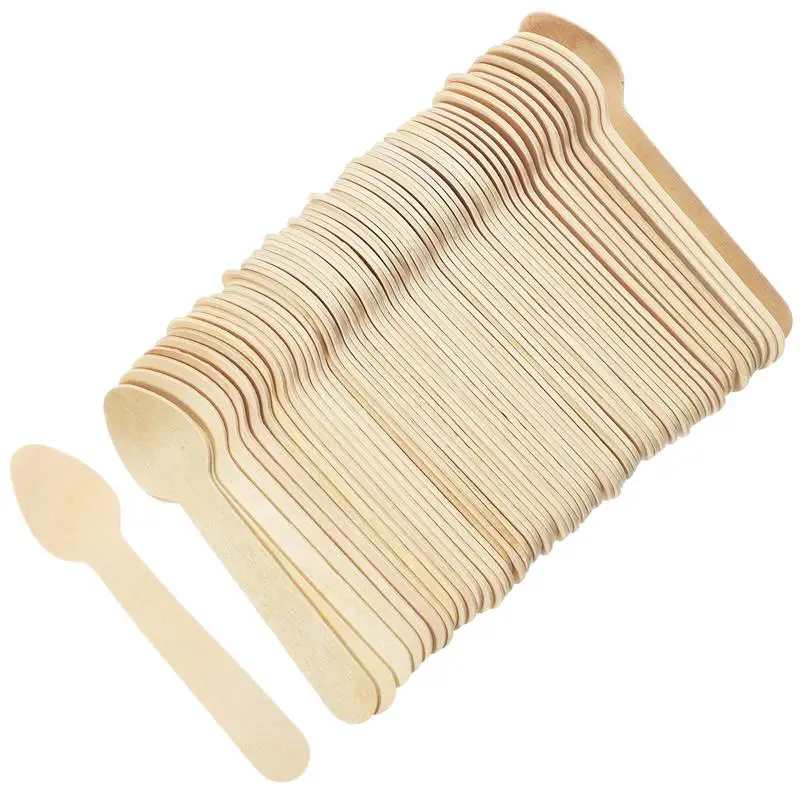 100Pcs Disposable Wood Spoons Organic Tasting Spoons Biodegradable Wooden Spoon Cake Dessert Spoon Ice Cream Scoop 9.5x1.9cm